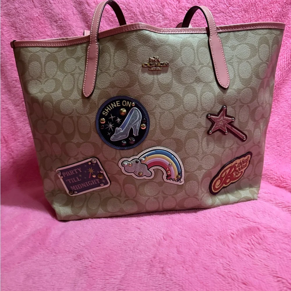 Disney Cinderella Coach Beige Tote Bag with Pink Accents - Picture 2 of 7